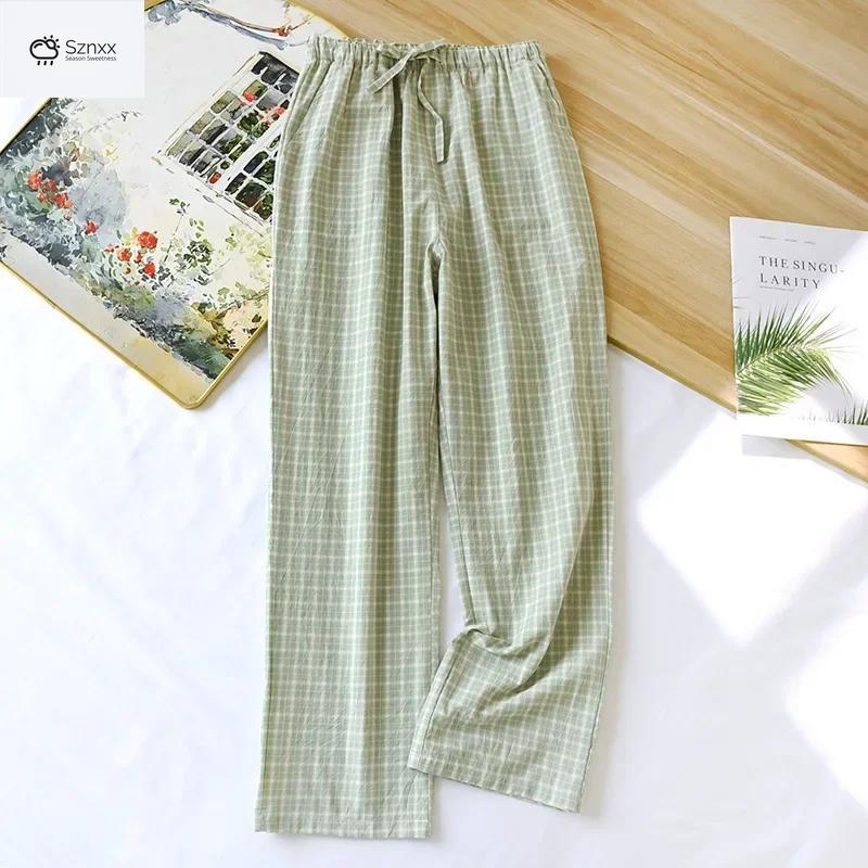 Cotton Gauze Checkered Couple Lounge Pants