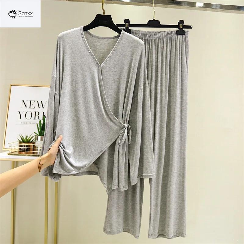 Japanese-inspired Loose Pajama Set With V-neck Design