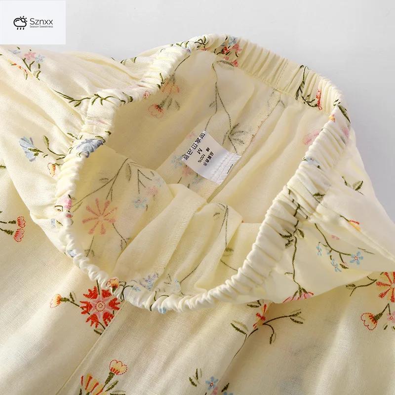 Womens Floral Cotton Gauze Pajama Shorts Set