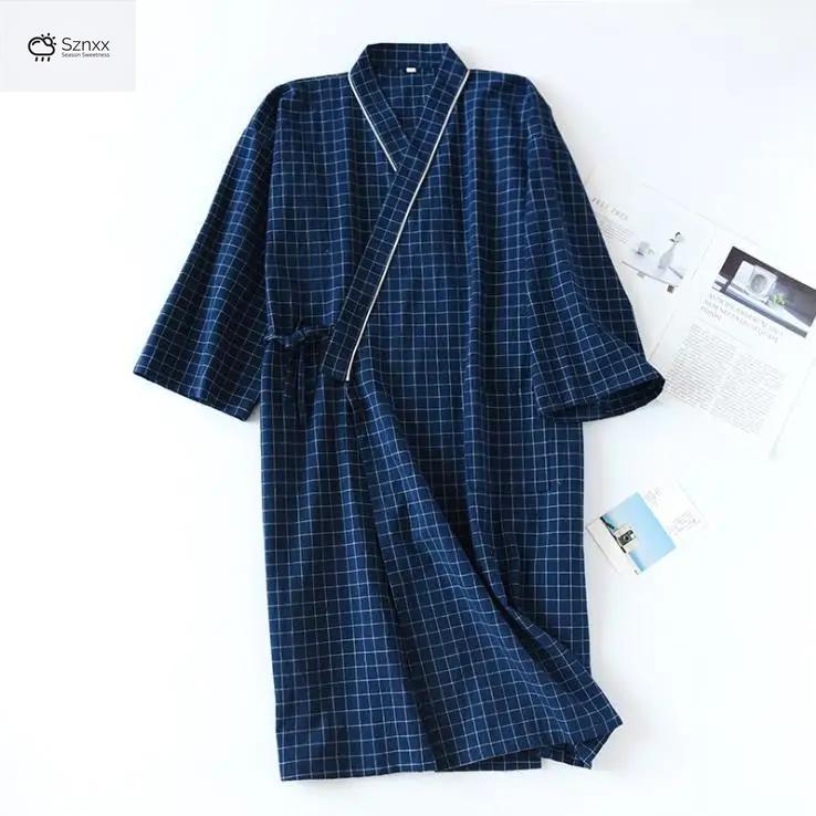 Lightweight Cotton Plaid Kimono Robe For Couples