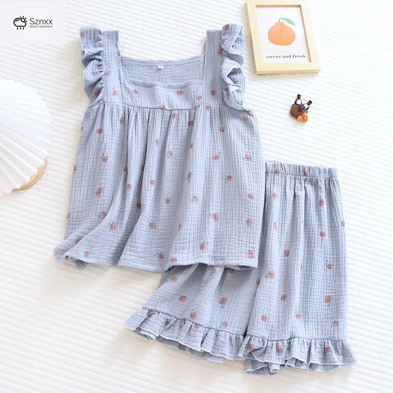 Summer Cotton Flounce Pajama Suspender Set