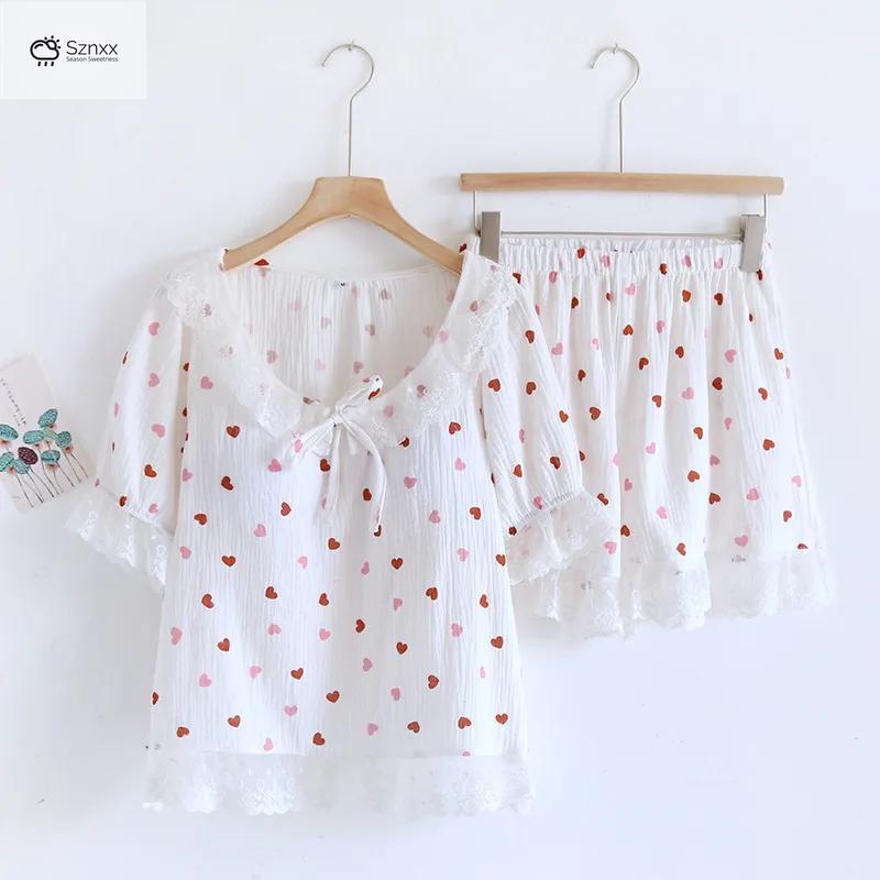 Soft Cotton Short-sleeve Pajama Set With Chest Padding