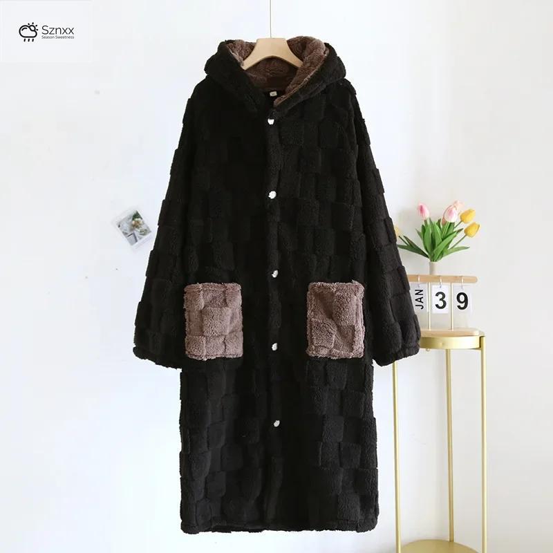 Thickened Fleece Couple Plaid Bathrobe Winter Warm