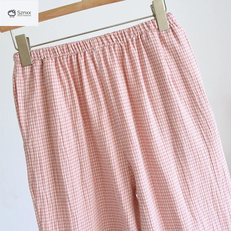 Checkered Cotton Gauze Couple Pajama Set
