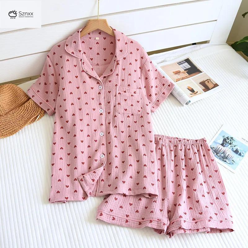 Breathable Cotton Crepe Loungewear Shorts Pajama Set
