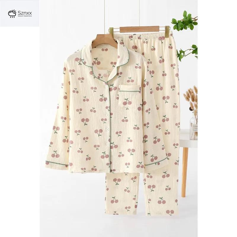 Japanese Crepe Cotton Long-sleeve Pajama Set