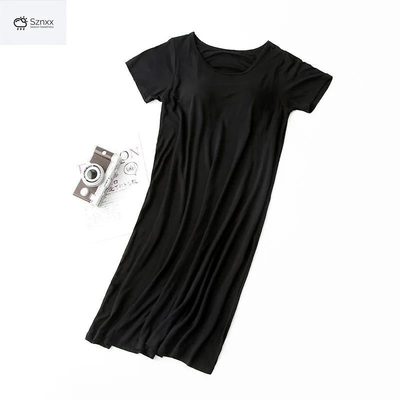 Plus Size Half-sleeve Nightdress With Chest Padding