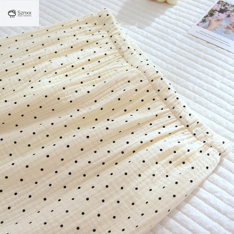 Polka Dot Cotton Crepe Pajama Set Long-sleeve