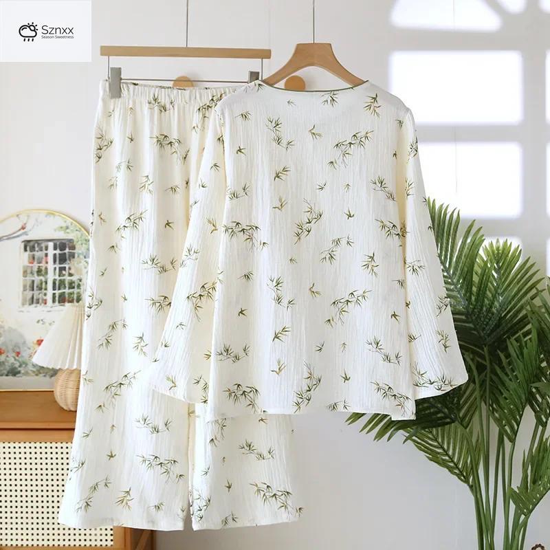 Womens Cotton Crepe Long Sleeve Pajama Set