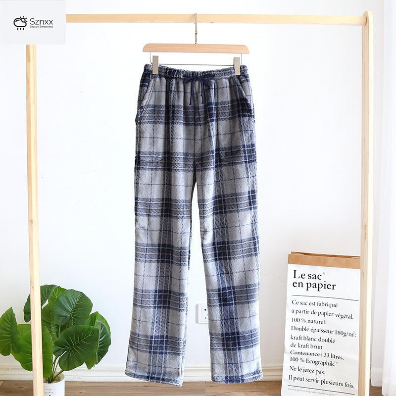 Mens Thickened Velvet Flannel Lounge Pajama Pants