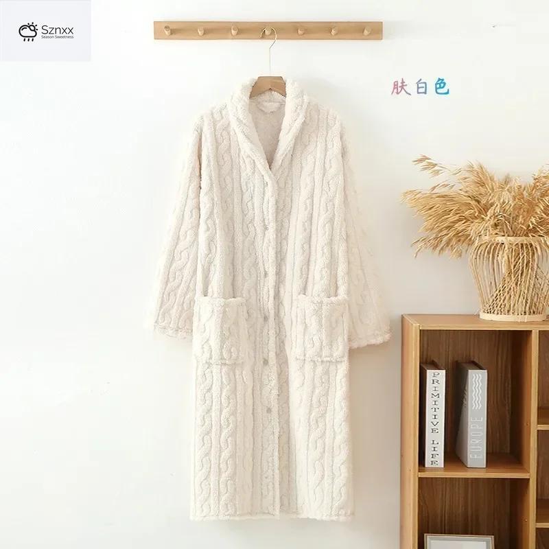 Cozy Flannel Long Warm Buckle Women’s Bathrobe