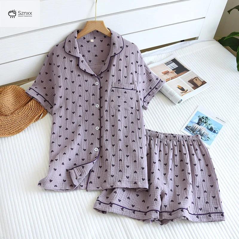 Breathable Cotton Crepe Loungewear Shorts Pajama Set