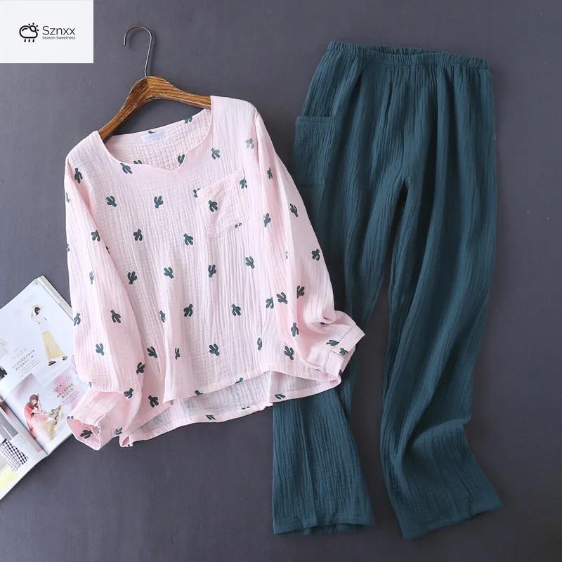 Japanese Crepe Cotton Long-sleeve Lounge Pajama Set