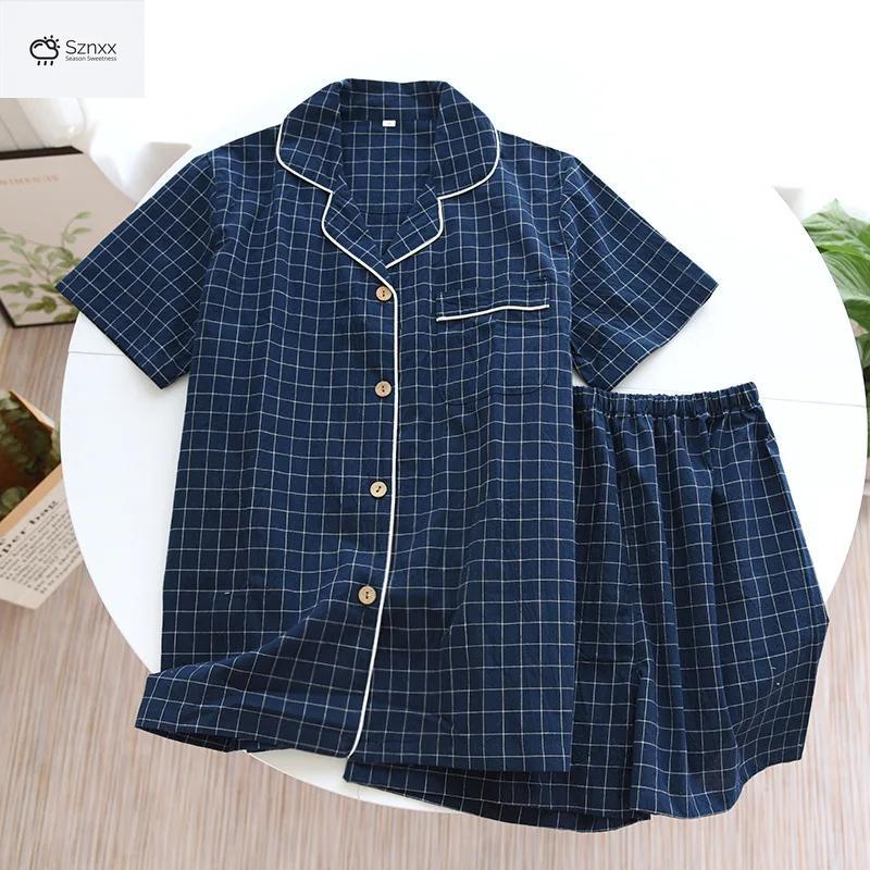 Couple’s Plaid Cotton Gauze Short-sleeve Pajama Set