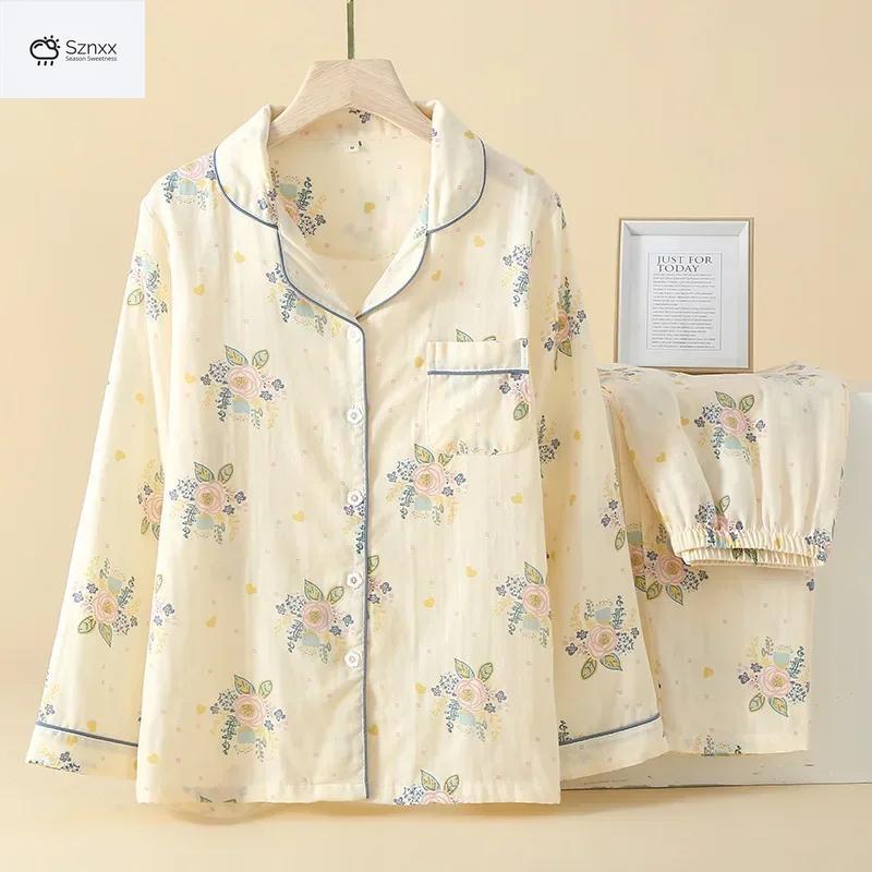 Japanese Floral Cotton Pajama Set For Women