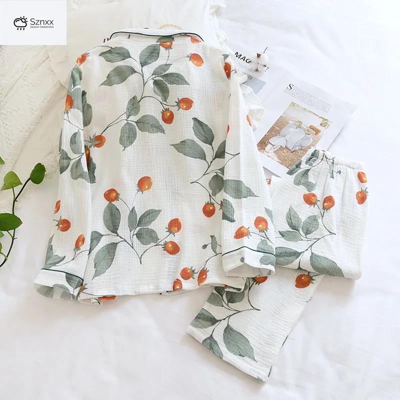 Womens Cotton Long-sleeve Lounge Pajama Set