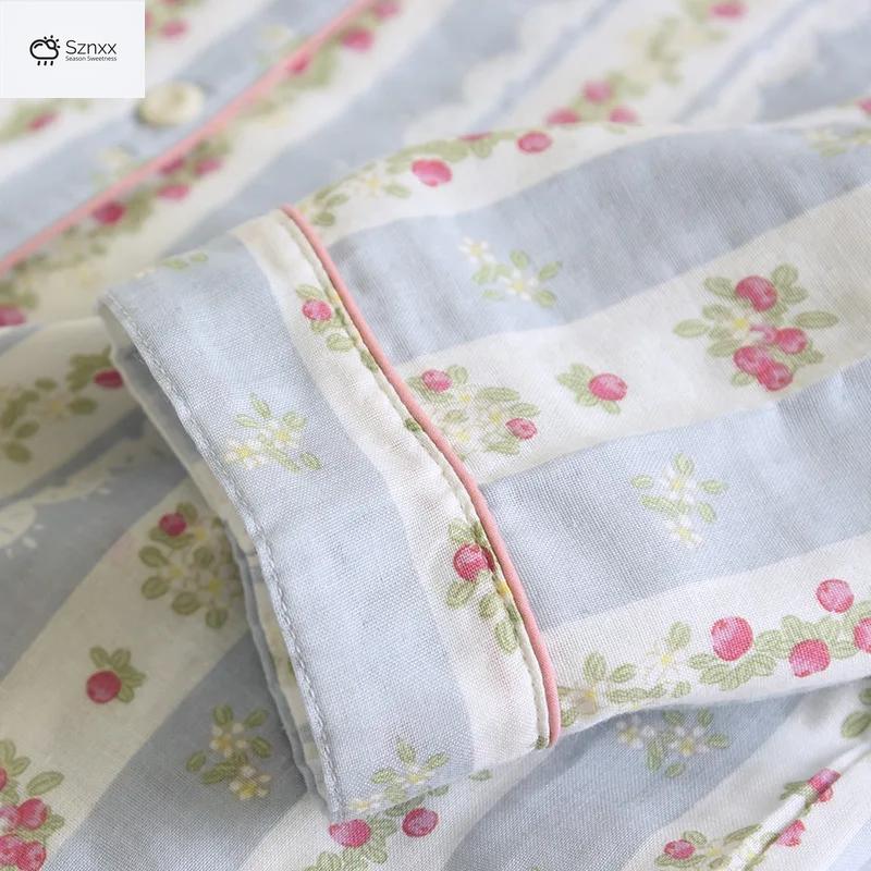 Soft Cotton Gauze Long Pajama Set For Women