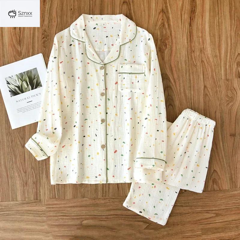 Soft Crepe Cotton Womens Lapel Pajama Set