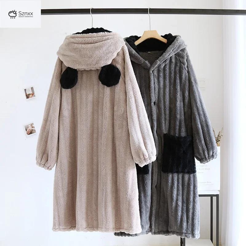 Thickened Flannel Couples Long Bathrobe Nightgown