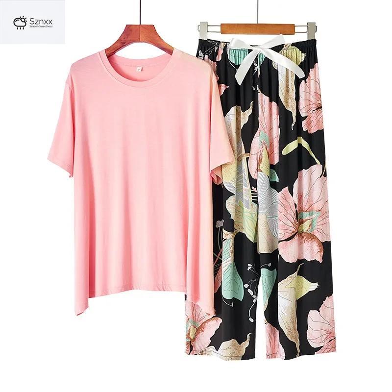 Japanese Floral Modal Cotton Womens Summer Pajama Set