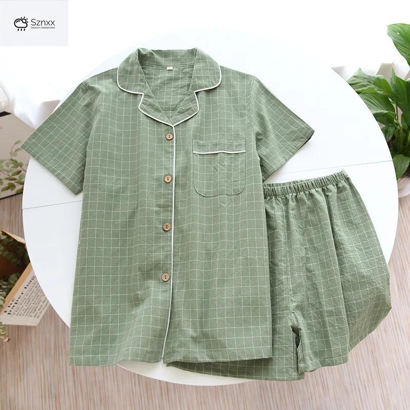 Couple’s Plaid Cotton Gauze Short-sleeve Pajama Set