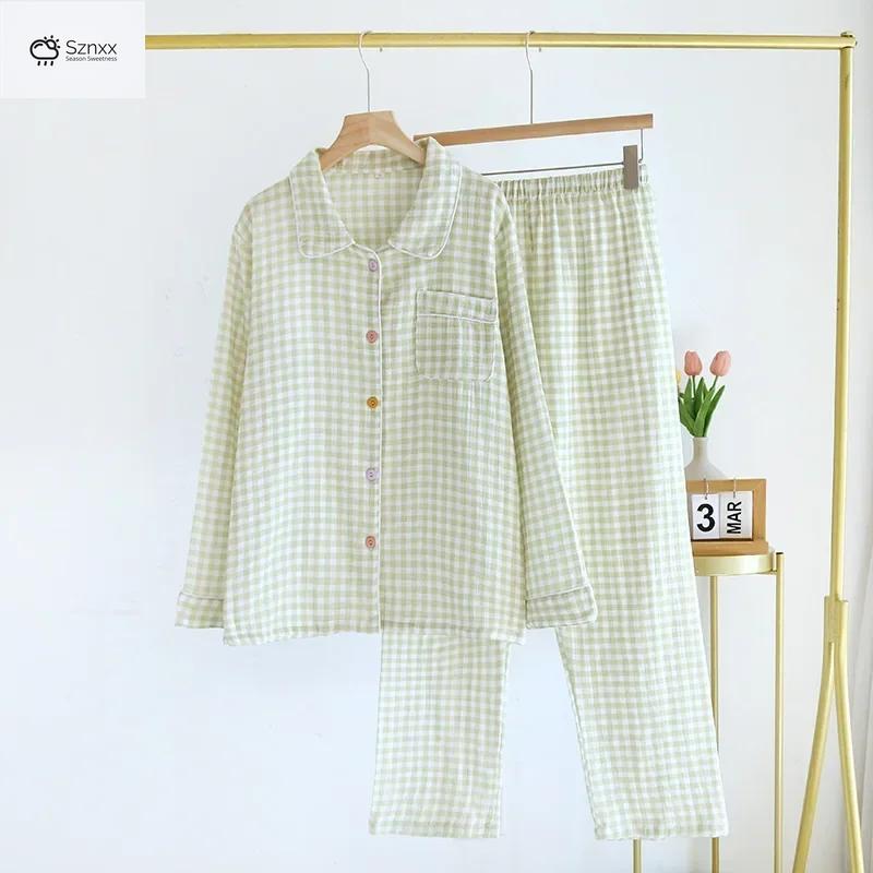 Womens Plaid Cotton Long Sleeve Pajama Set