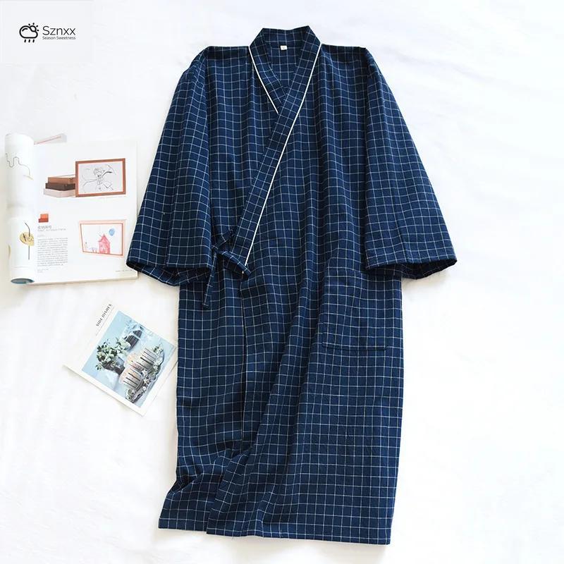 Lightweight Cotton Plaid Kimono Robe For Couples