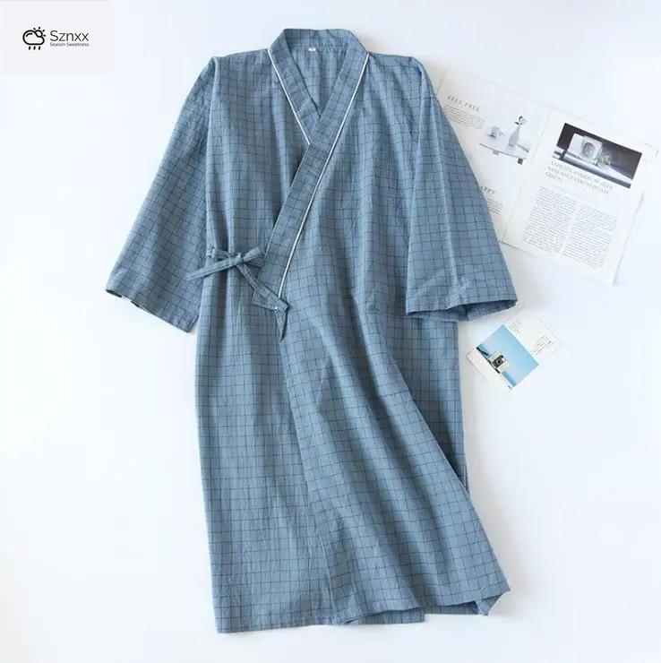 Lightweight Cotton Plaid Kimono Robe For Couples