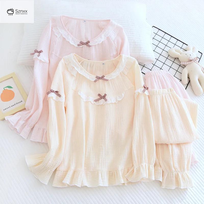 Japanese Cotton Crepe Pajama Set Long-sleeve