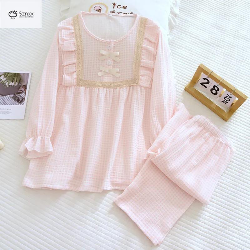 Japanese Cotton Plaid Long-sleeve Pajama Set