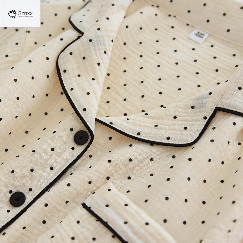 Polka Dot Cotton Crepe Pajama Set Long-sleeve