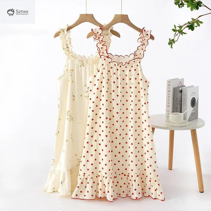 Cotton Suspender Cartoon Nightdress Plus Size Skirt