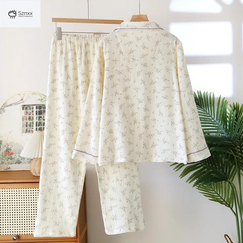 Floral Crape Cotton Long-sleeve Pajama Set