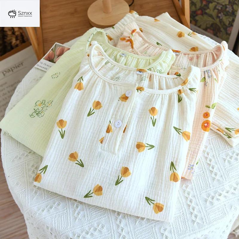 Loose Floral Cotton Crepe Pajama Lounge Set