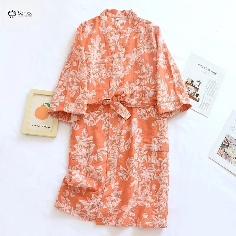 Japanese Cotton Lace-up Kimono Bathrobe Sleepwear