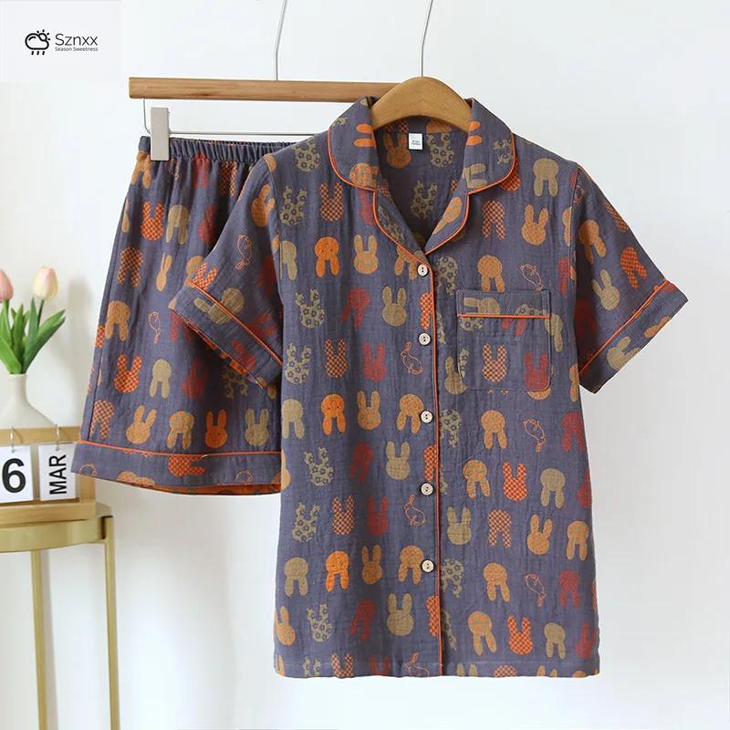 Couples Breathable Crepe Cotton Short-sleeve Lounge Set