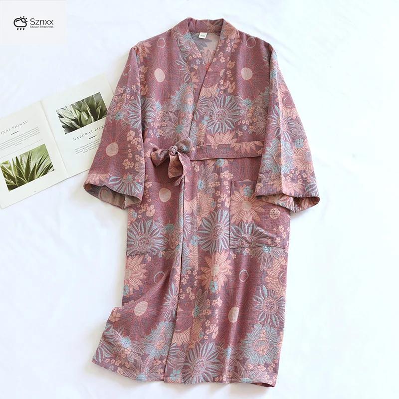 Japanese Cotton Lace-up Kimono Bathrobe Sleepwear