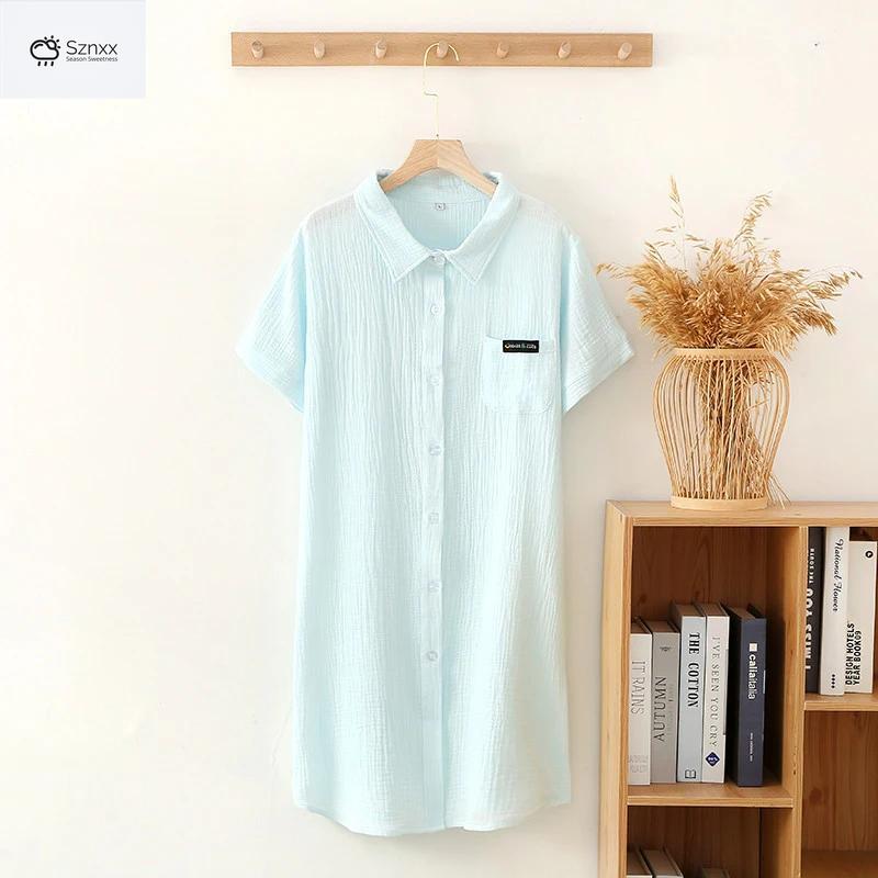 Womens Cotton Crepe Button-down Sleep Dress