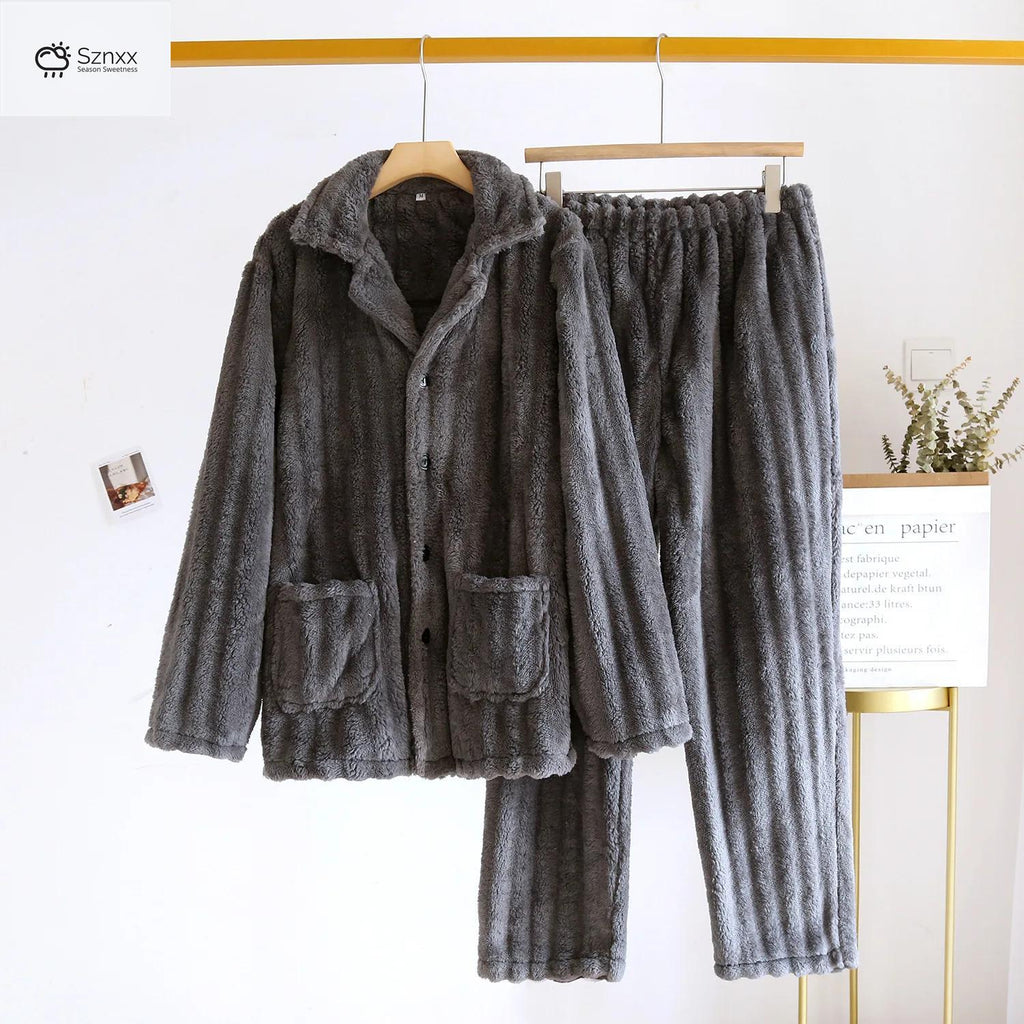 Cozy Flannel Couple Pajama Set Thickened Long-sleeve