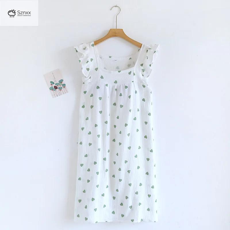 Soft Cotton Crepe Sleeveless Home Dress With Love Belt