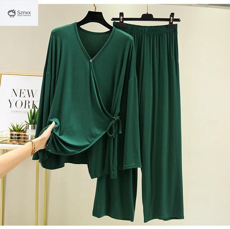 Japanese-inspired Loose Pajama Set With V-neck Design