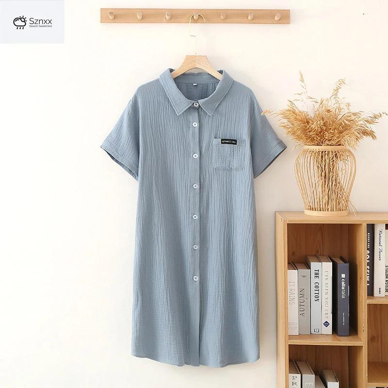 Womens Cotton Crepe Button-down Sleep Dress