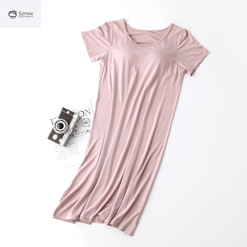 Plus Size Half-sleeve Nightdress With Chest Padding