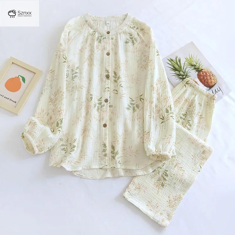 Womens Floral Crepe Cotton Long Sleeve Pajama Set