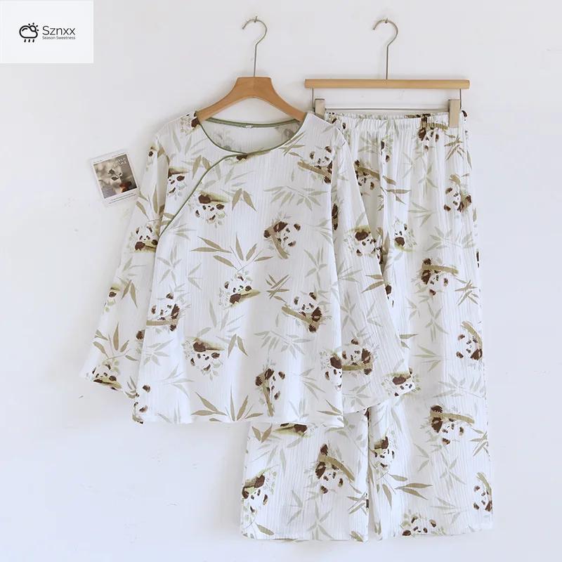 Womens Cotton Crepe Cartoon Pajama Two-piece Set