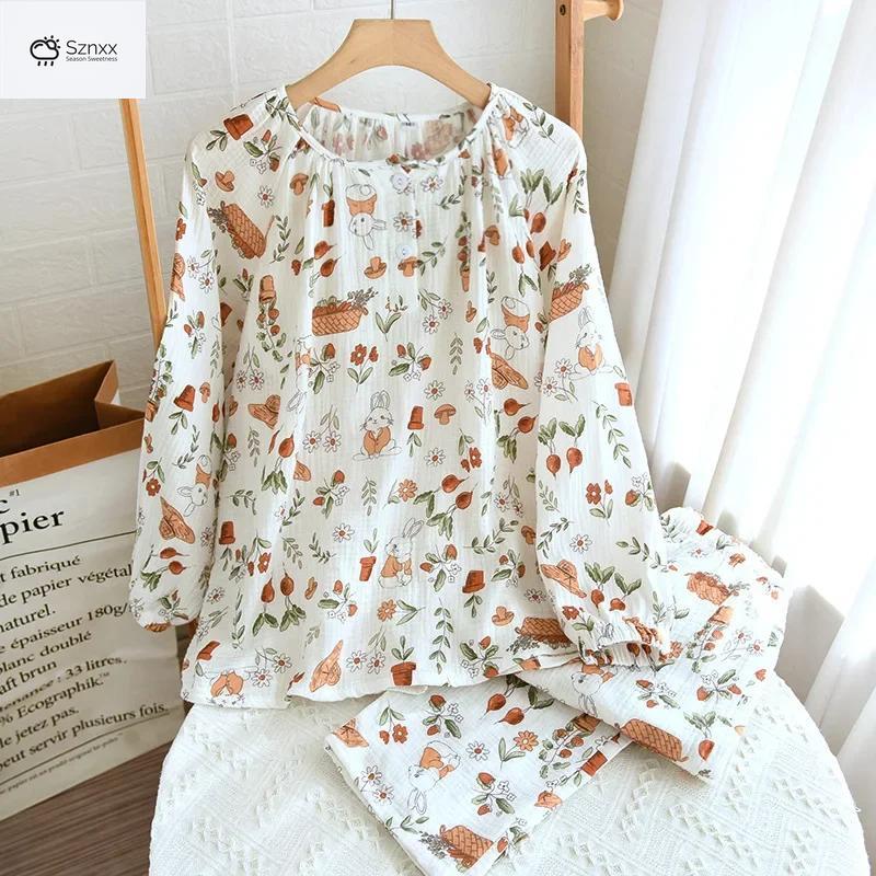 Loose Floral Cotton Crepe Pajama Lounge Set