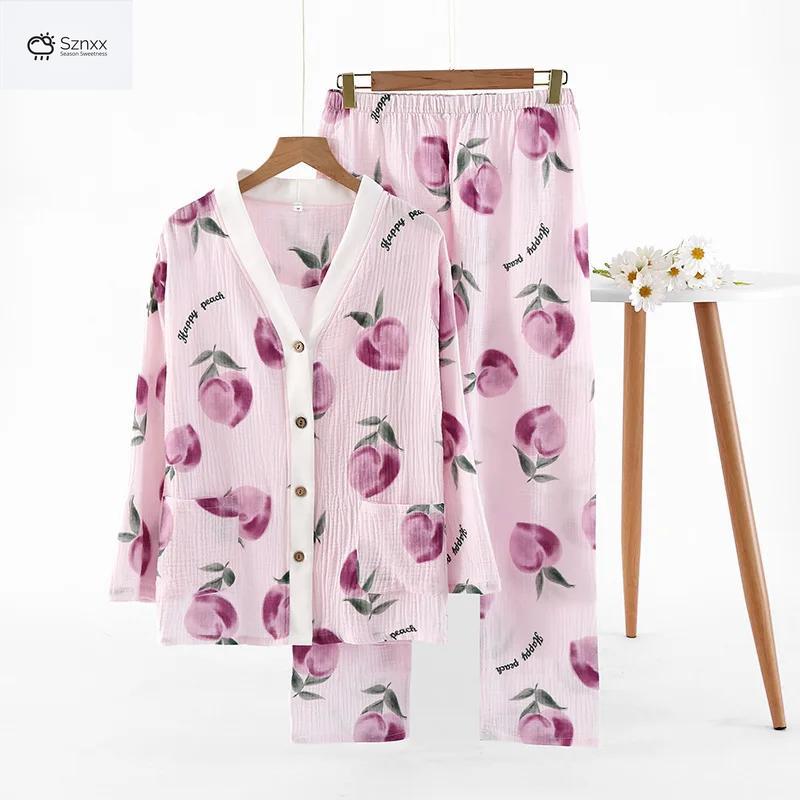 Womens Cotton Crepe Long Sleeve Pajama Set