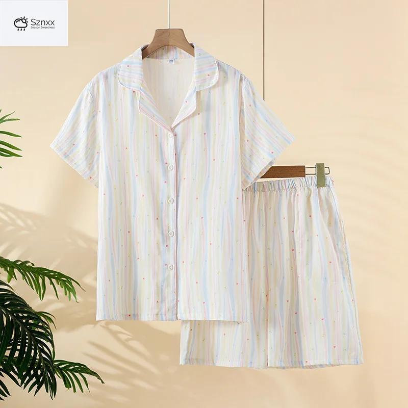 Womens Cotton Gauze Short-sleeve Pajama Set