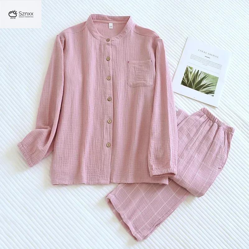 Japanese Cotton Crepe Couple Pajama Set Long-sleeve