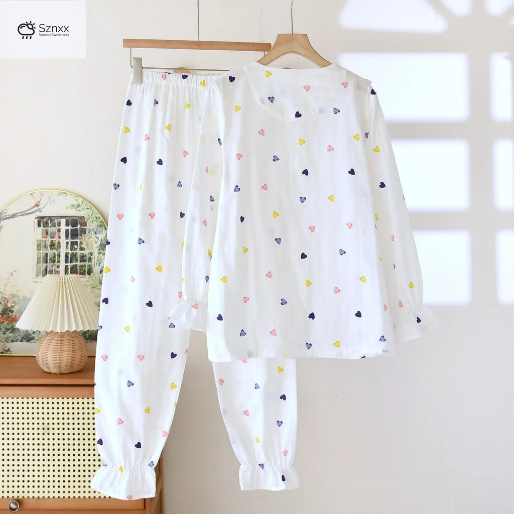 Womens Cotton Gauze Long Sleeve Pajama Set